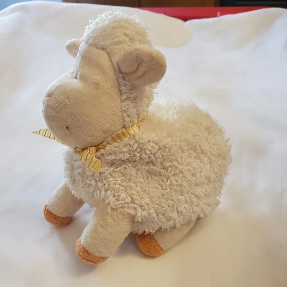 Carter's Child Of‎ Mine Plush Shaggy Lamb Rattle Yellow Ribbon Bow
